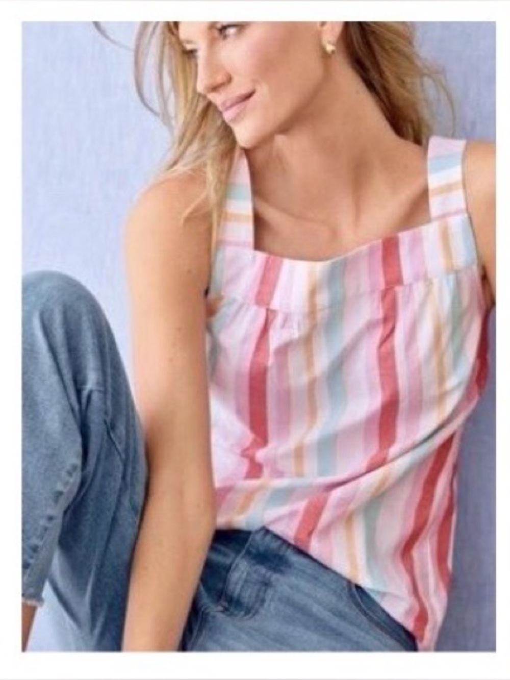 Talbots Pink Multi-Color Striped Tank Top